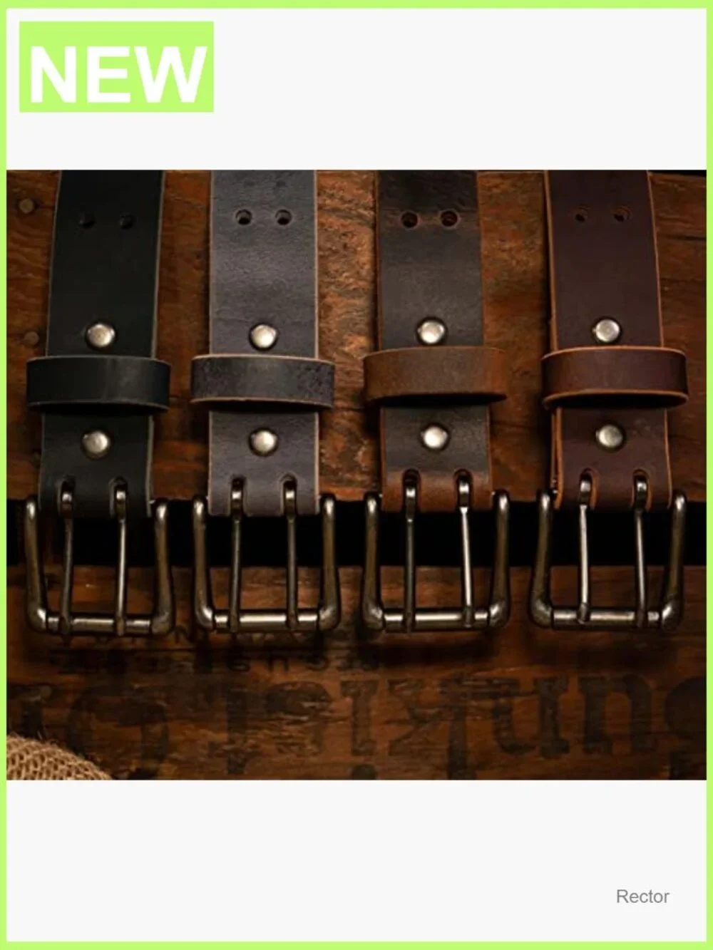 Men's Classic Leather Belt, Double Prong Retro Style, Antique Nickel Buckle, 1